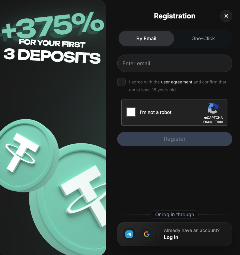 Sneket Casino registration form